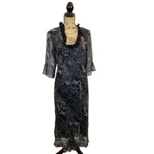 Vision Apparel Y2K Vintage Silk Black Ruffle Dress